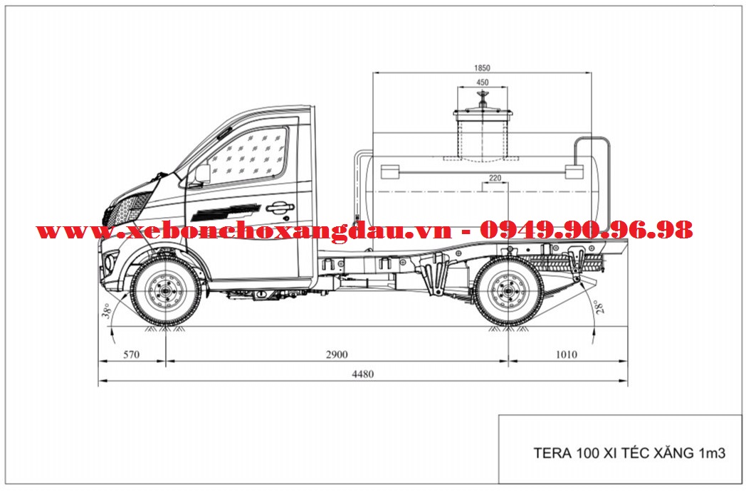 Xe bồn 1 khối TERA 100 chở  xăng dầu của Daehan Hàn Quốc