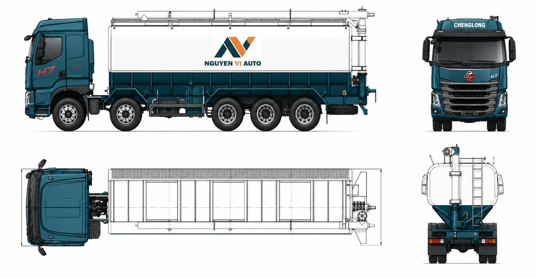 Xe Bồn Chở Cám Chenglong 5 Chân H7 36 Khối – Vì Sao Các Nhà Máy Cám Lớn Đang Chuyển Sang Xe 10x4 Tải Trọng Cao?